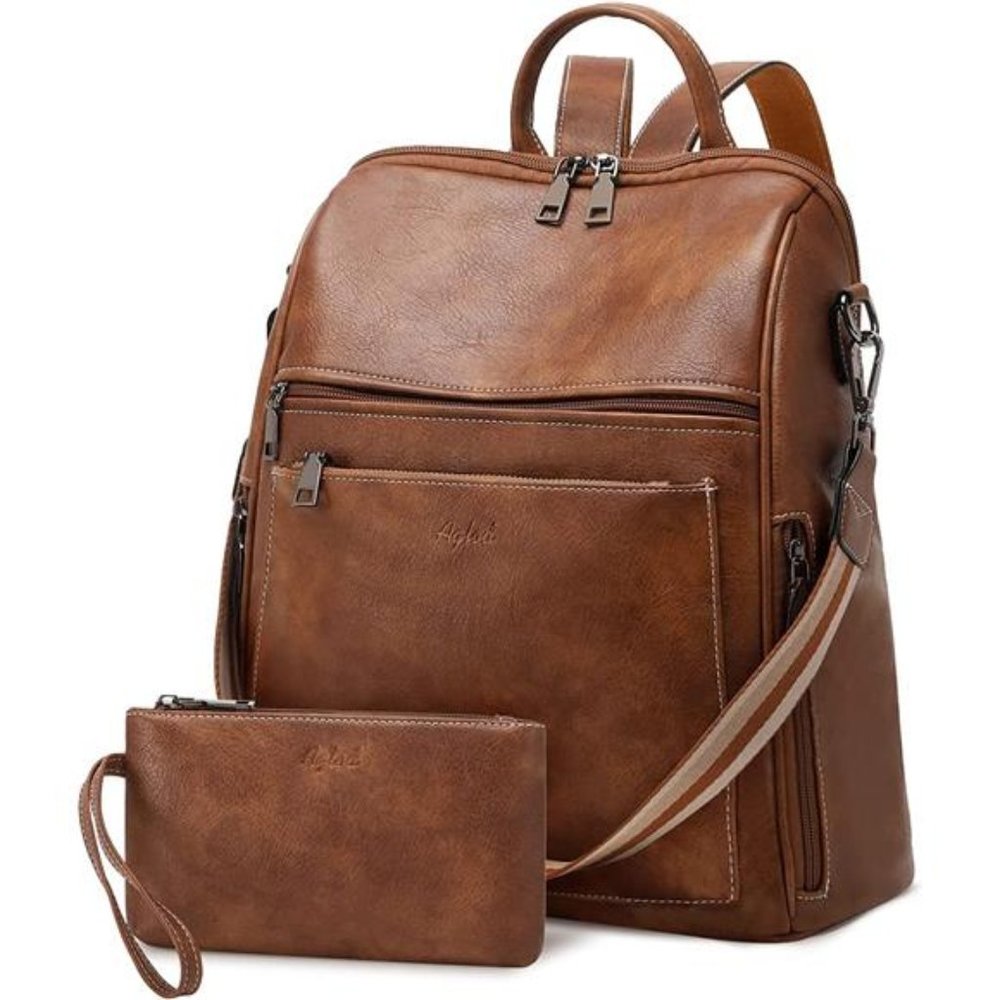 Vegan Leather Backpack Purse For Women Brown